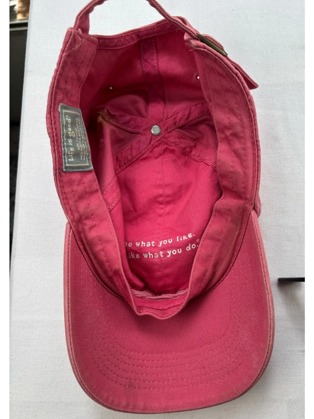 Life Is Good Washed Rose / Pink Baseball Hat White Peace Sign Cap 100% Cotton